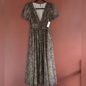 Anthropologie Black and Cream Midi Dress